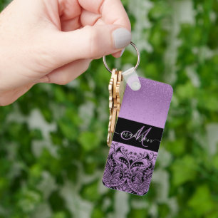 Porte-clés Parties scintillant de lavande violet monogramme