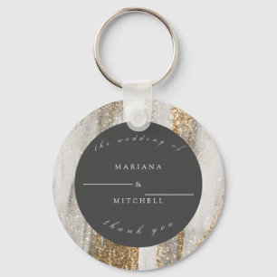 Porte-clés Parties scintillant de luxe en marbre or blanc et
