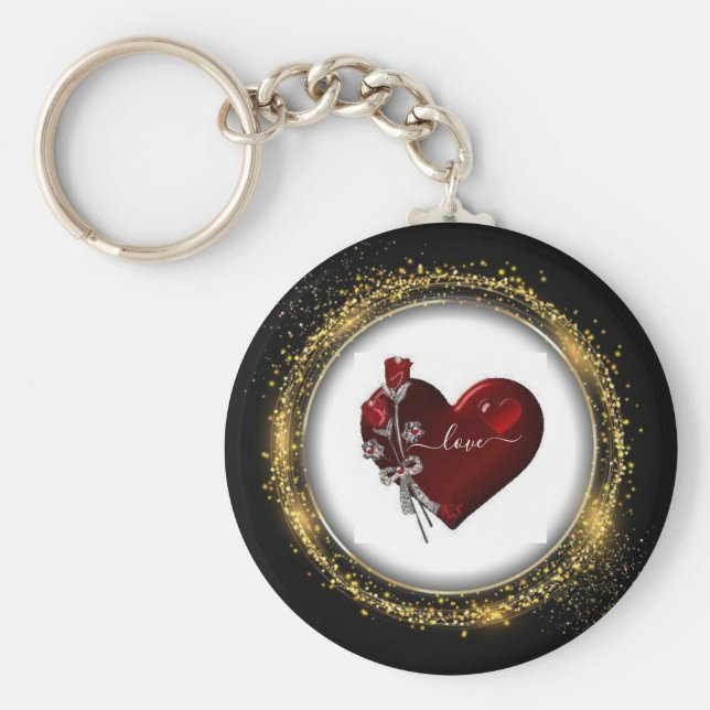 Porte-clés Parties scintillant Diamant et or Valentine Heart  (Devant)
