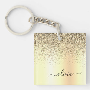 Porte-clés Parties scintillant d'or Monogramme métallique Nom