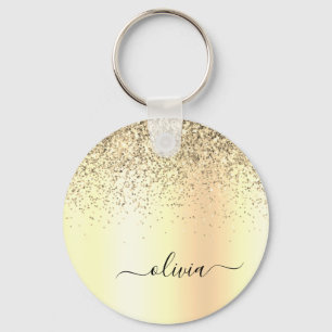 Porte-clés Parties scintillant d'or Monogramme métallique Nom