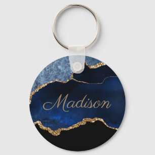 Porte-clés Parties scintillant en marbre bleu marine moderne 