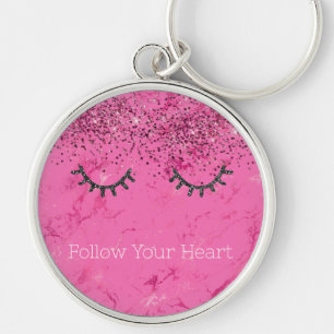 Porte-clés Parties scintillant en marbre rose brillant noir