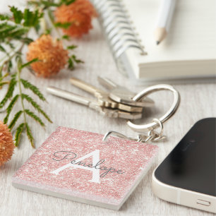Porte-clés Parties scintillant et monogramme rose or rose