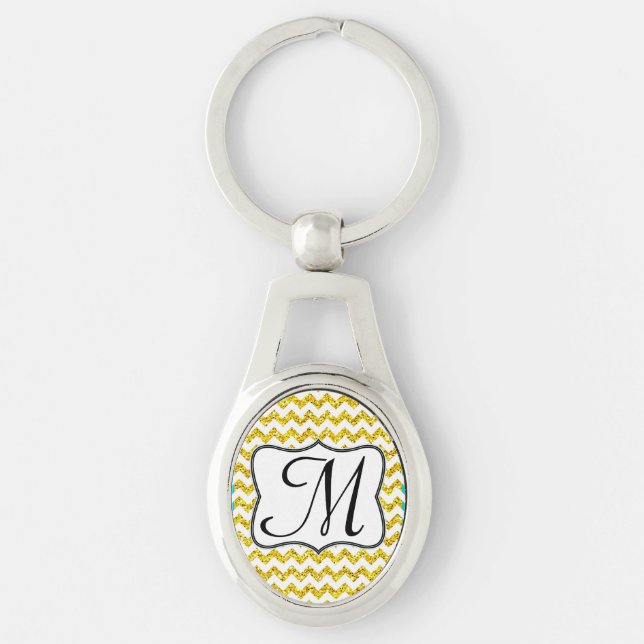 Porte-clés Parties scintillant Jaune moderne Chevron Zig Zag  (Devant)