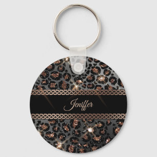 Porte-clés Parties scintillant Leopard Black Gold personnalis