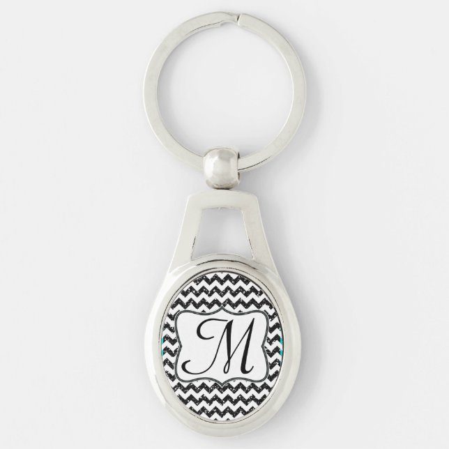 Porte-clés Parties scintillant noire moderne Chevron Zig Zag  (Devant)