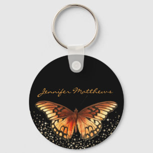 Porte-clés Parties scintillant papillon monogramme élégant