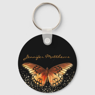 Porte-clés Parties scintillant papillon monogramme élégant