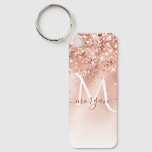 Porte-clés Parties scintillant Peach Rose or Monogramme
