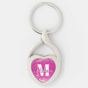 Porte-clés Parties scintillant rose chaud Bokeh Monogramme