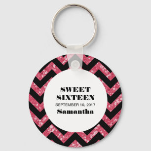 Porte-clés Parties scintillant rose Chevron Douce 16 Porte - 