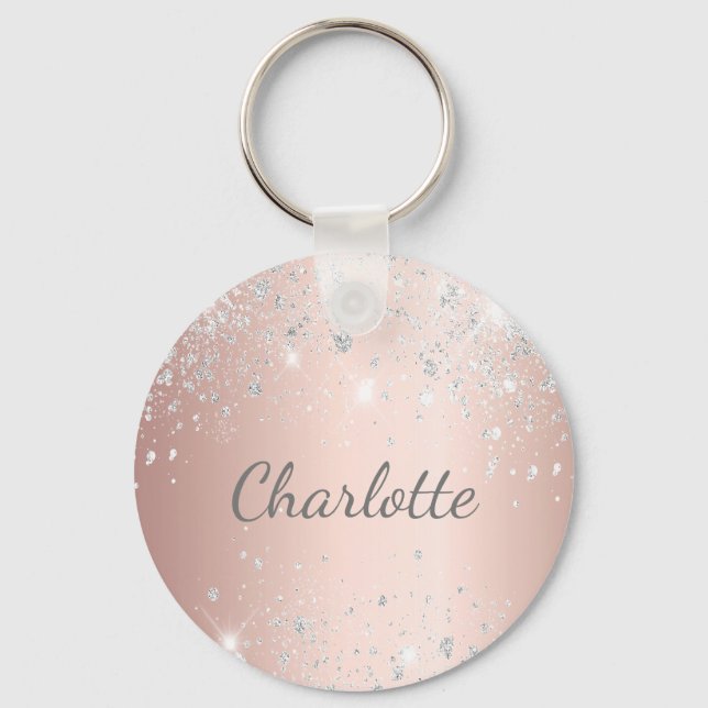 Porte-clés parties scintillant rose or argent  monogramme ini (Recto)