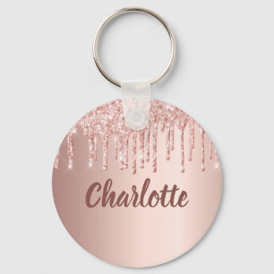 Porte-clés parties scintillant rose or gouttes monogramme