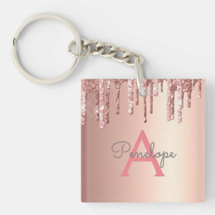 Porte-clés Parties scintillant rose or rose et monogramme éti