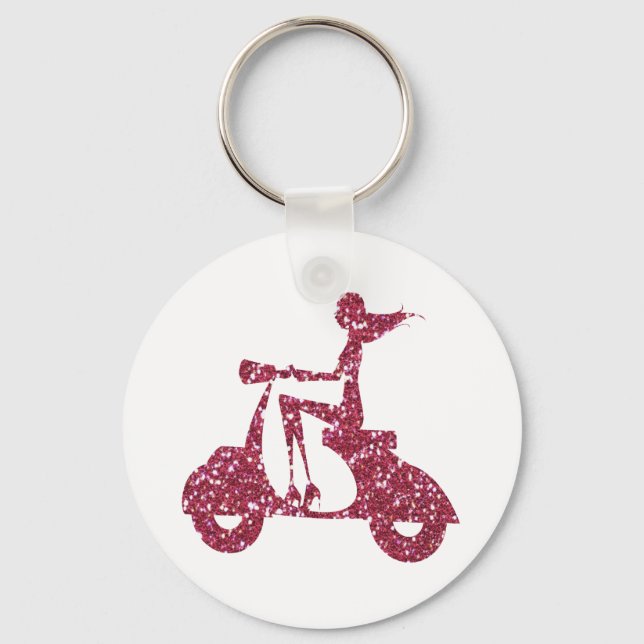 Porte-clés parties scintillant rose scooter fille (Recto)