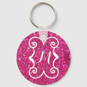 Porte-clés Parties scintillant rose tendance Monogramme blanc