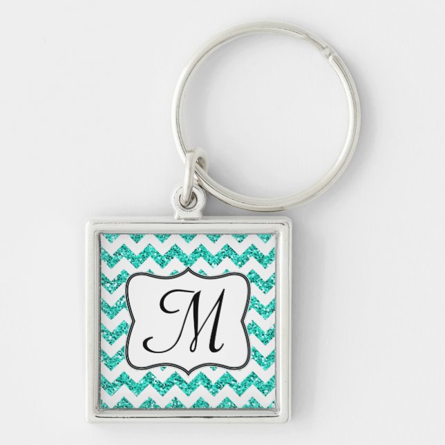 Porte-clés Parties scintillant Turquoise moderne Chevron Zig  (Devant)