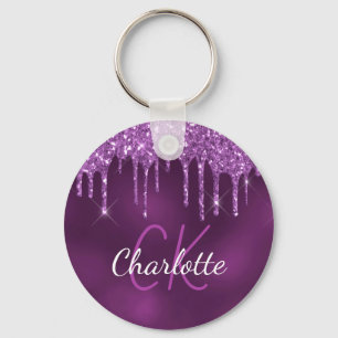 Porte-clés Parties scintillant violet gouttes monogramme init