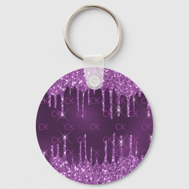 Porte-clés Parties scintillant violet gouttes monogramme init (Recto)