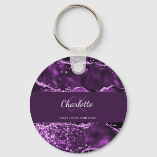 Porte-clés Parties scintillant violet rose agneau nom monogra