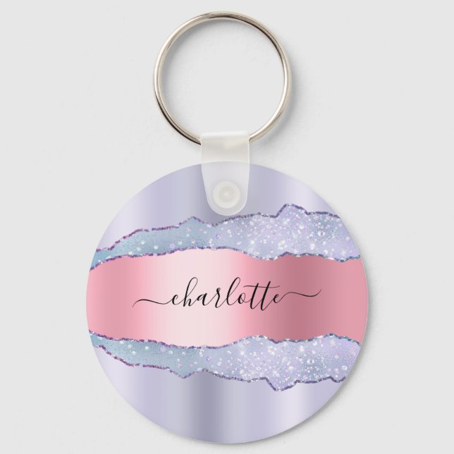 Porte-clés Parties scintillant violet rose pâle marbre rose (Recto)