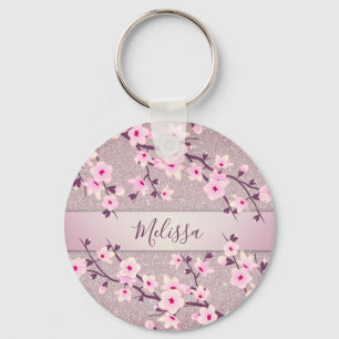 Porte-clés Parties scintillantes mauve roses de fleurs de
