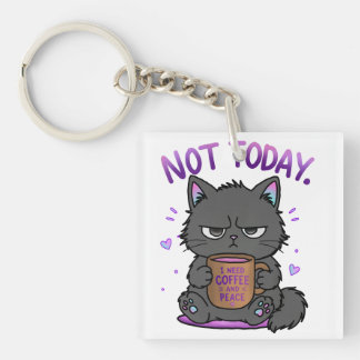 Porte-clés Pas aujourd'hui Grumpy Cat Amoureux du Café Mignon