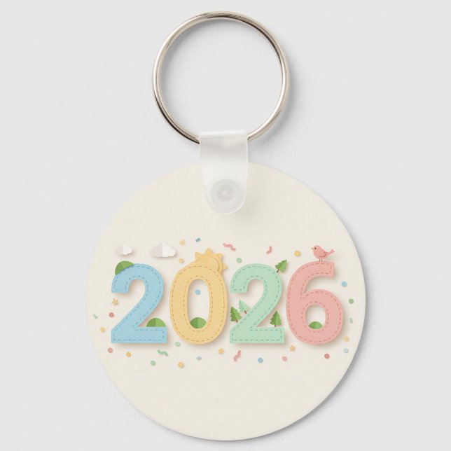 Porte-clés Pastel artisanal 2026 Papier coupé double face (Recto)