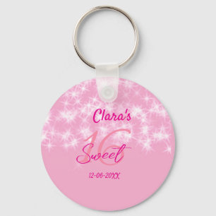 Porte-clés Pastel bébé rose doux 16 anniversaire ajouter nom 