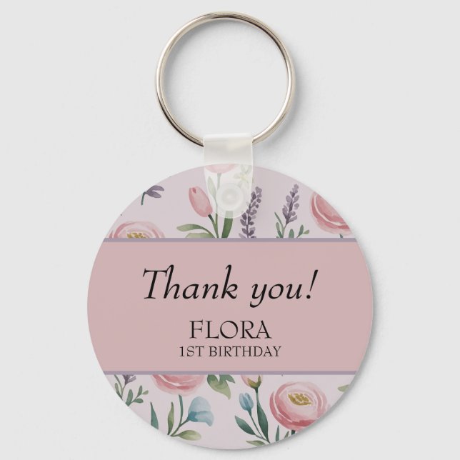 Porte-clés Pastel Doux personnalisé Roses Floraux & Tulipes (Recto)