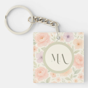 Porte-clés Pastel Floral Monogram Porte - clé acrylique
