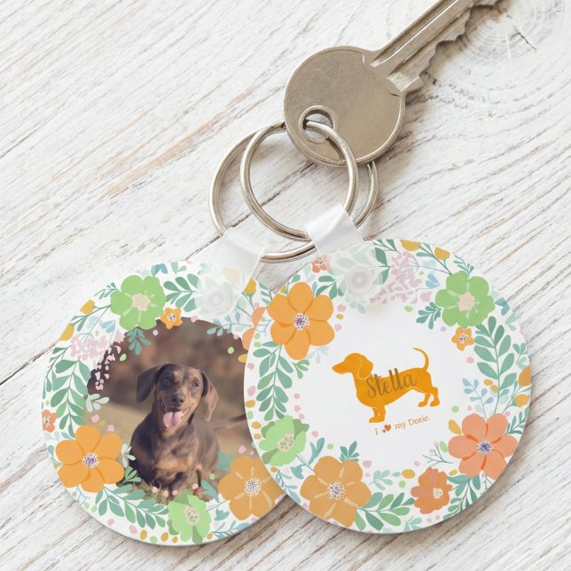 Porte-clés Pastel Orange Dachshund Custom Name & Photo (Créateur téléchargé)