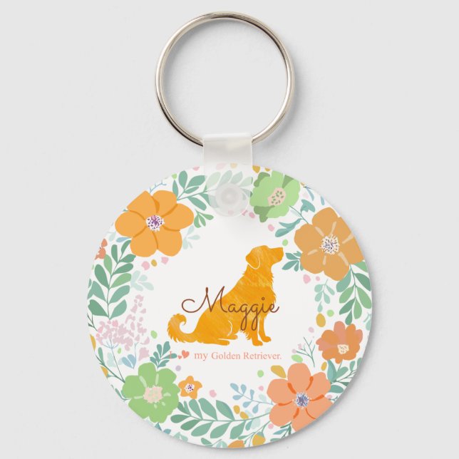 Porte-clés Pastel Orange Golden Retriever Custom Photo   (Recto)