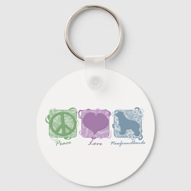 Porte-clés Pastel Peace, Love et Terre-Neuve (Recto)