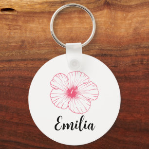 Porte-clés Pastel personnalisé desi hibiscus rose printanier