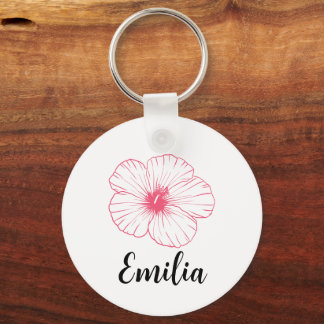 Porte-clés Pastel personnalisé desi hibiscus rose printanier