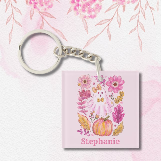 Porte-clés Pastel Pink Halloween Ghost with Custom Name (Créateur téléchargé)