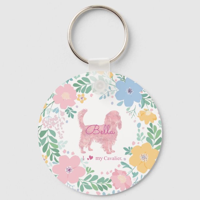 Porte-clés Pastel Pink Wreath Cavalier King Charles Spaniel  (Recto)