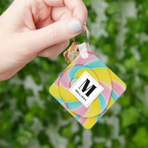 Porte-clés Pastel Rainbow Spiral Candy Photo Monogramme