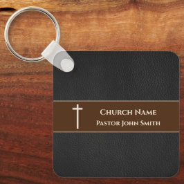 Porte-clés Pasteur de l'église NOIR Cuir chrétien