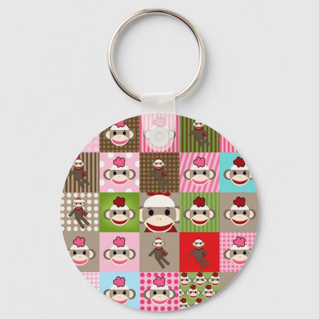 Porte-clés Patchwork de singe de réserve coloré (Recto)