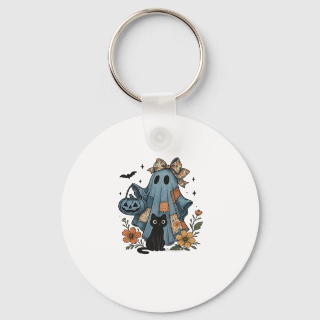Porte-clés Patchwork Halloween Ghost noir Chat Essential T-Sh (Recto)