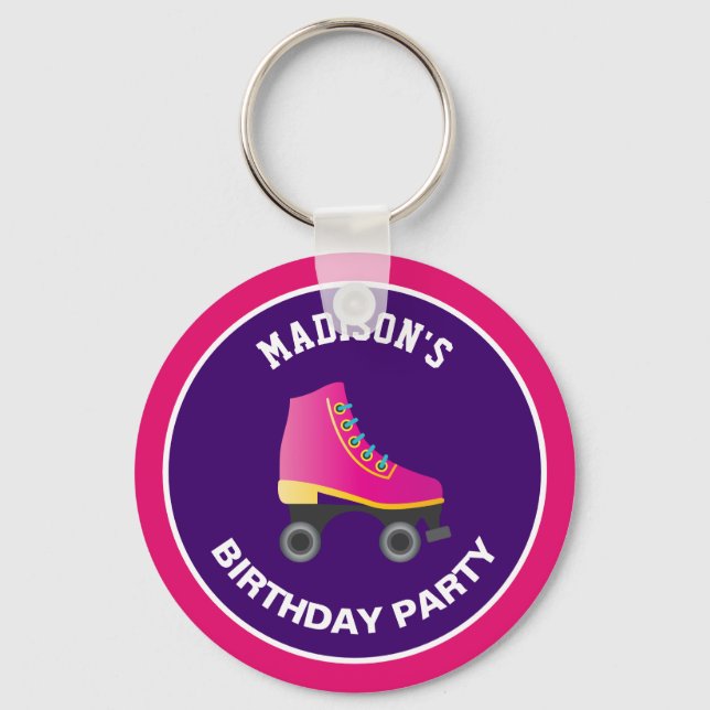 Porte-clés Patinage à roulettes rose Patinage Anniversaire Fê (Recto)