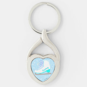 Porte-clés Patinage sur glace personnalisé Coeur bleu Patina