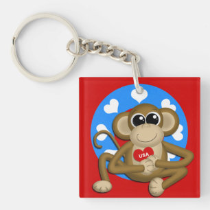 Porte-clés Patriotique USA Monkey Acrylique Carré Porte - clé