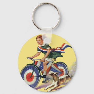 Porte-clés Patriotisme vintage, Girl Riding a Patriotic Bike