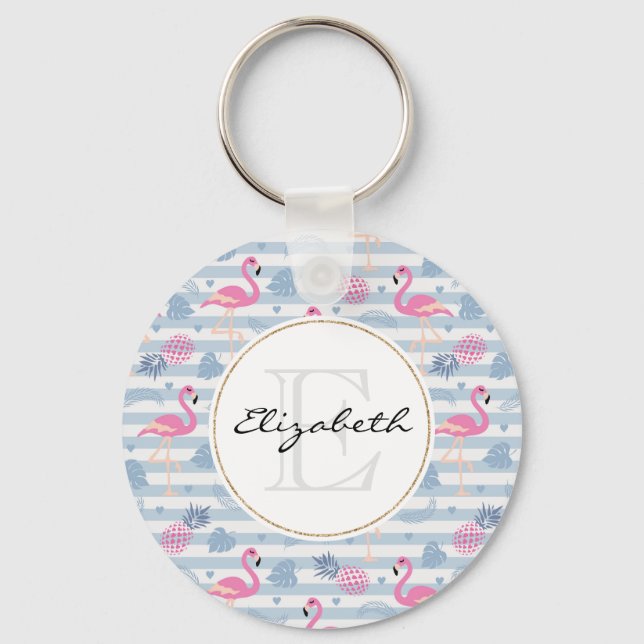 Porte-clés Patters de Whimsical Flamingo et Pineapple (Recto)