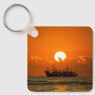 Porte-clés Paysage naturel Coucher de soleil avec bateau-6846
