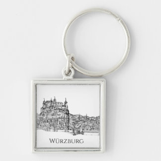 Porte-clés Paysage urbain de Würzburg en Bavière, art linéair